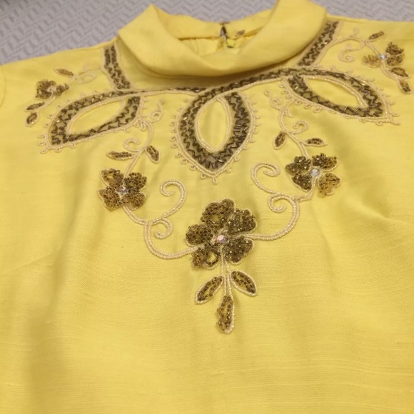 Sylvia Ann Union Made Canary Yellow Beaded Dress - Picture 3 of 8